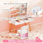 Coiffeuse pour enfants Costway avec 3 modes d'éclairage de couleurs, luminosité réglable, miroir-armoire blanc/rose