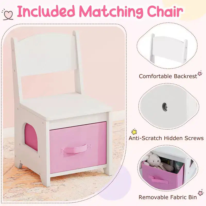 Coiffeuse pour enfants Costway avec 3 modes d'éclairage de couleurs, luminosité réglable, miroir-armoire blanc/rose