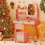 Coiffeuse pour enfants Costway avec 3 modes d'éclairage de couleurs, luminosité réglable, miroir-armoire blanc/rose