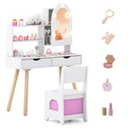 Coiffeuse pour enfants Costway avec 3 modes d'éclairage de couleurs, luminosité réglable, miroir-armoire blanc/rose