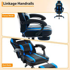 Chaise de gamer en cuir PU à dossier haut, chaise d'ordinateur ergonomique avec appui-tête, repose-pieds rétractable, support lombaire, pivotant à 360°, réglage en hauteur, noir