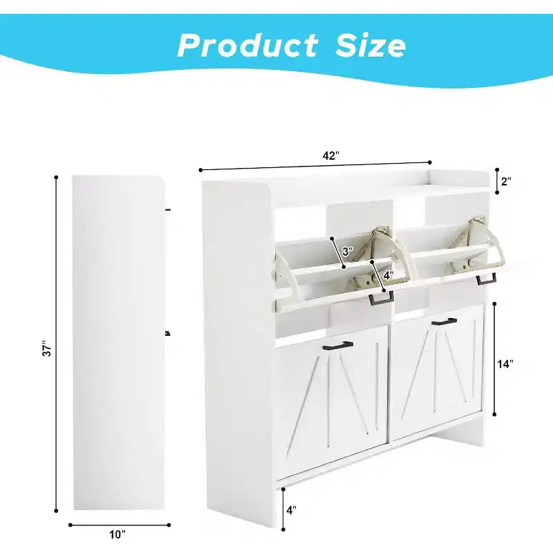 Meuble à chaussures blanc Zevemomo avec 4 tiroirs basculants, range-chaussures dissimulé avec étagère réglable pour entrée, couloir, salon