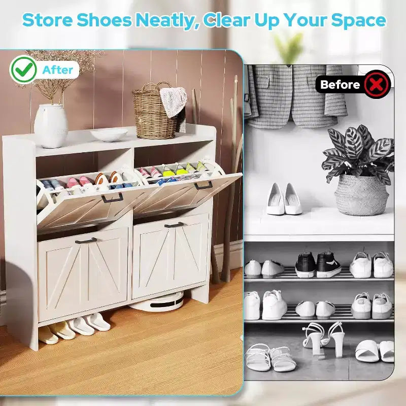 Meuble à chaussures blanc Zevemomo avec 4 tiroirs basculants, range-chaussures dissimulé avec étagère réglable pour entrée, couloir, salon
