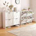 Meuble à chaussures blanc Zevemomo avec 4 tiroirs basculants, range-chaussures dissimulé avec étagère réglable pour entrée, couloir, salon