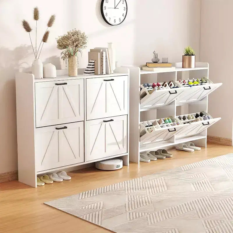 Meuble à chaussures blanc Zevemomo avec 4 tiroirs basculants, range-chaussures dissimulé avec étagère réglable pour entrée, couloir, salon