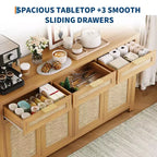 Buffet de salle à manger avec rangement de 160 cm, Bahut de style rustique avec bar à café, 3 tiroirs, 4 portes et étagères réglables pour salle à manger et cuisine