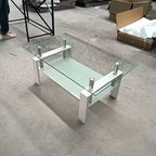 Table basse en verre trempé transparent, table centrale moderne à 2 niveaux avec rangement pour salon