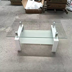 Table basse en verre trempé transparent, table centrale moderne à 2 niveaux avec rangement pour salon