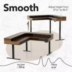 Bureau debout électrique en L de 65,5 X 57,6 po avec 6 tiroirs de rangement et un caisson de classement, bureau d'angle réglable en hauteur à 2 niveaux, Noyer