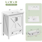 Meuble de salle de bain de 76 cm avec lavabo en céramique, meuble de salle de bain sur pied de style ferme avec 2 portes et 1 tiroir