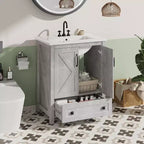 30 Inch Bathroom Vanity with Ceramic Sink, Freestanding Farmhouse Bathroom Cabinet with 2 Doors and 1 Drawer
