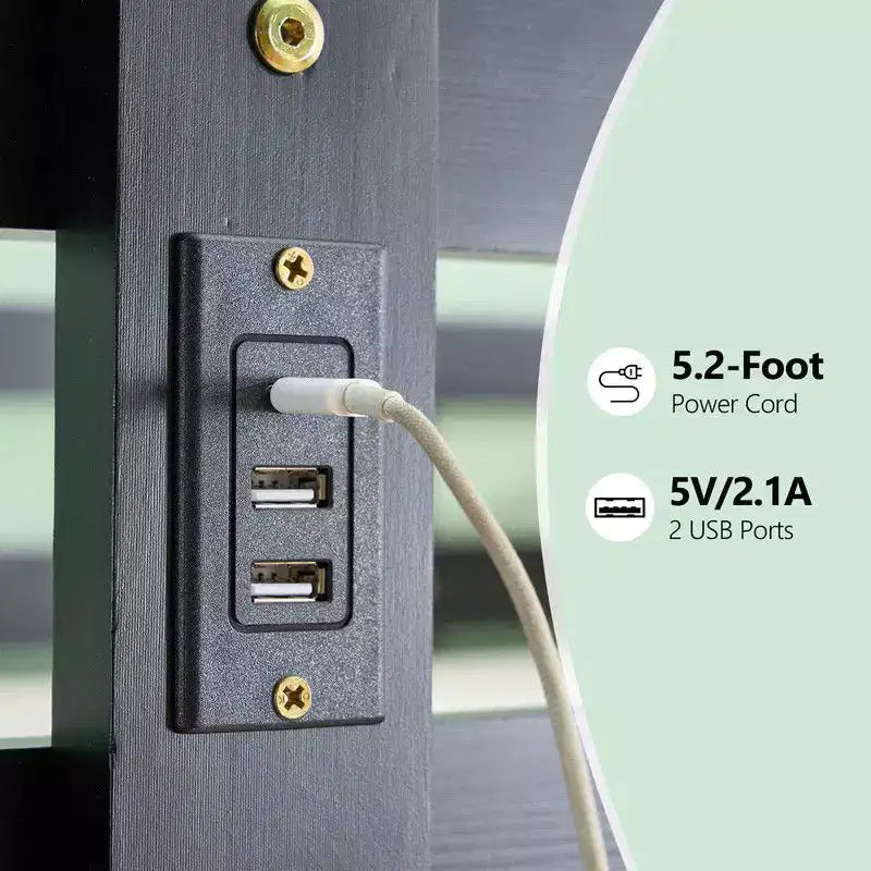 Lit superposé jumeau en bois massif noir Karl Home avec station de charge, LED RVB, 2 tiroirs, barrière de sécurité et échelles, convertible en 2 lits séparés