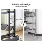 Lit superposé jumeau en bois massif noir Karl Home avec station de charge, LED RVB, 2 tiroirs, barrière de sécurité et échelles, convertible en 2 lits séparés