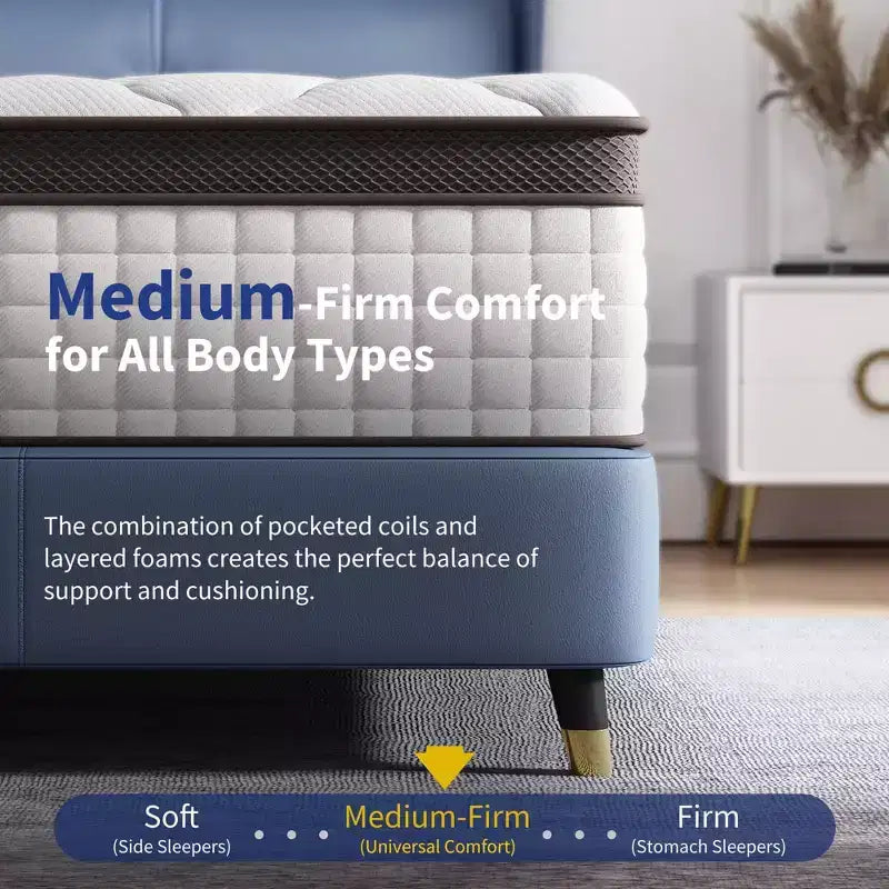 Matelas hybride Kescas Premium 8 pouces, fermeté moyenne - Compatible avec lit plateforme, sommier tapissier ou base à lattes