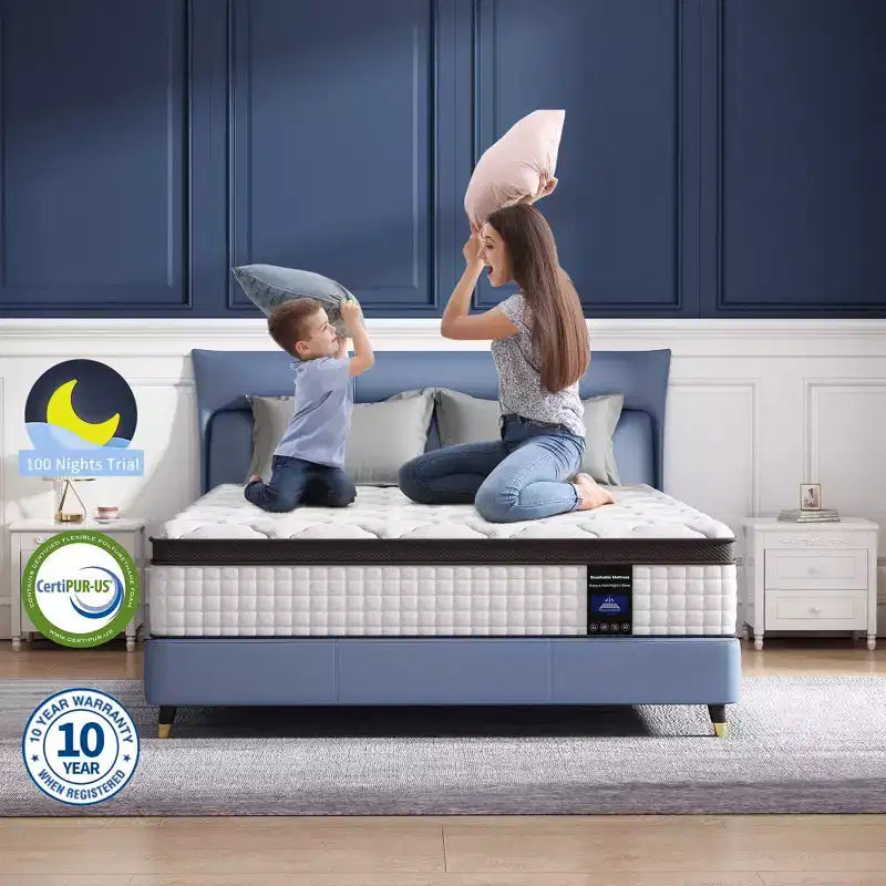 Matelas hybride Kescas Premium 8 pouces, fermeté moyenne - Compatible avec lit plateforme, sommier tapissier ou base à lattes