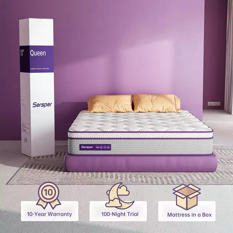 Matelas hybride à ressorts et mousse à mémoire de forme Sersper 8 pouces - Compatible avec les lits plateformes, les sommiers tapissiers ou les bases à lattes.