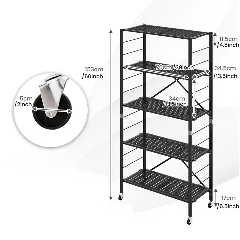 Gymax 1/2 pièce Étagères de rangement pliantes réglables à 5 niveaux avec roulettes verrouillables pour bureau à domicile Noir
