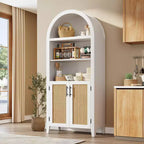 Bibliothèque arquée avec portes et panneaux en rotin, meuble de rangement à 5 niveaux avec étagère réglable pour salon ou bureau