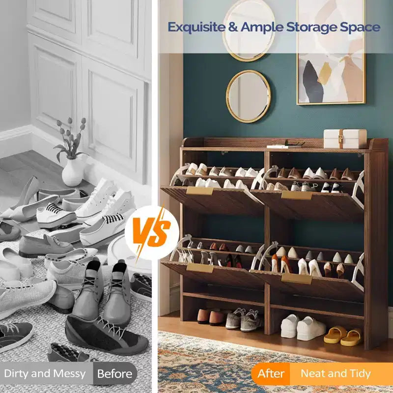 Meuble à chaussures Karl Home de 42,9 pouces avec 4 portes abattantes et déflecteur de table