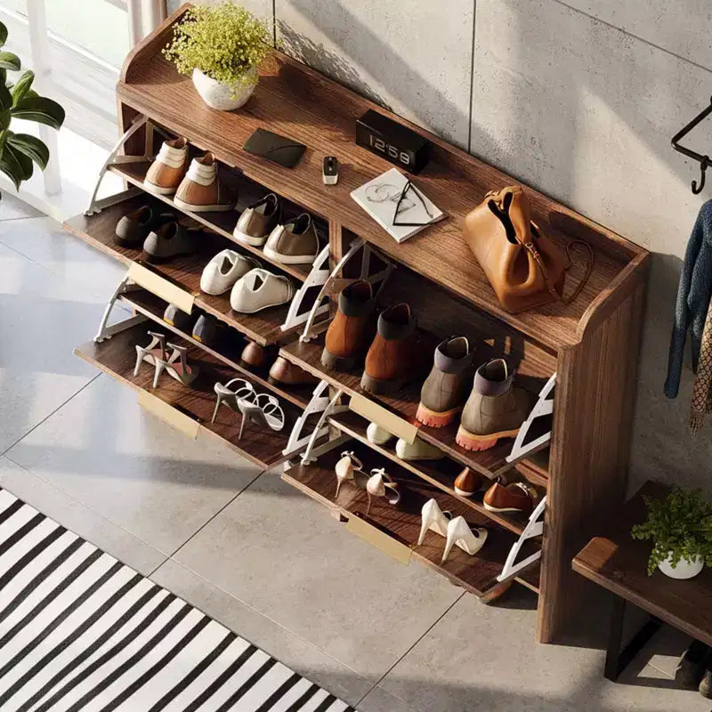 Meuble à chaussures Karl Home de 42,9 pouces avec 4 portes abattantes et déflecteur de table