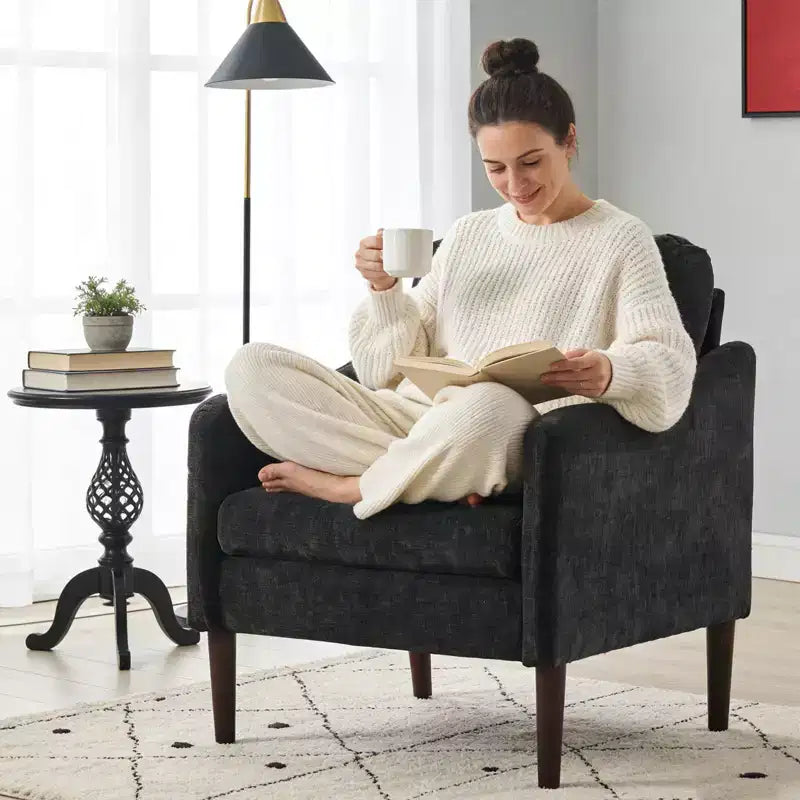 Fauteuil d'appoint en chenille de style Mid-Century Modern avec accoudoirs incurvés, fauteuil simple rembourré pour salon, chambre ou bureau