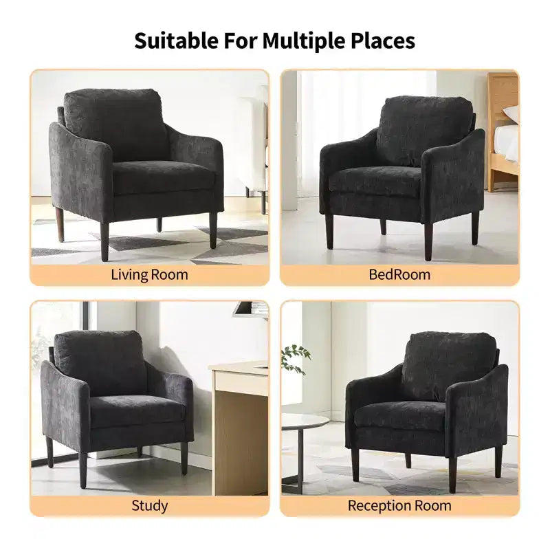 Fauteuil d'appoint en chenille de style Mid-Century Modern avec accoudoirs incurvés, fauteuil simple rembourré pour salon, chambre ou bureau