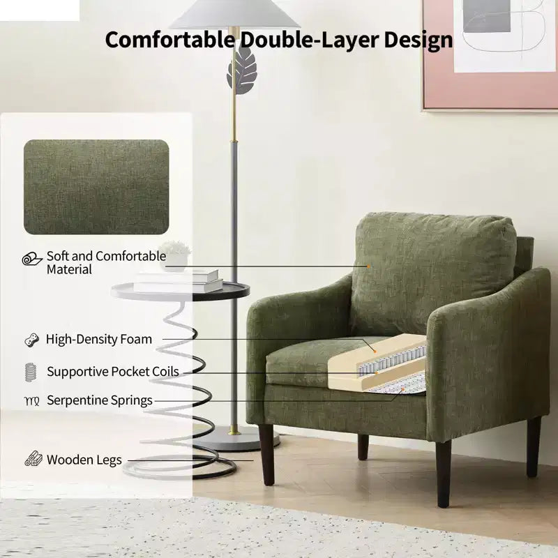 Fauteuil d'appoint en chenille de style Mid-Century Modern avec accoudoirs incurvés, fauteuil simple rembourré pour salon, chambre ou bureau