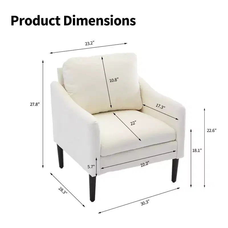Fauteuil d'appoint en chenille de style Mid-Century Modern avec accoudoirs incurvés, fauteuil simple rembourré pour salon, chambre ou bureau