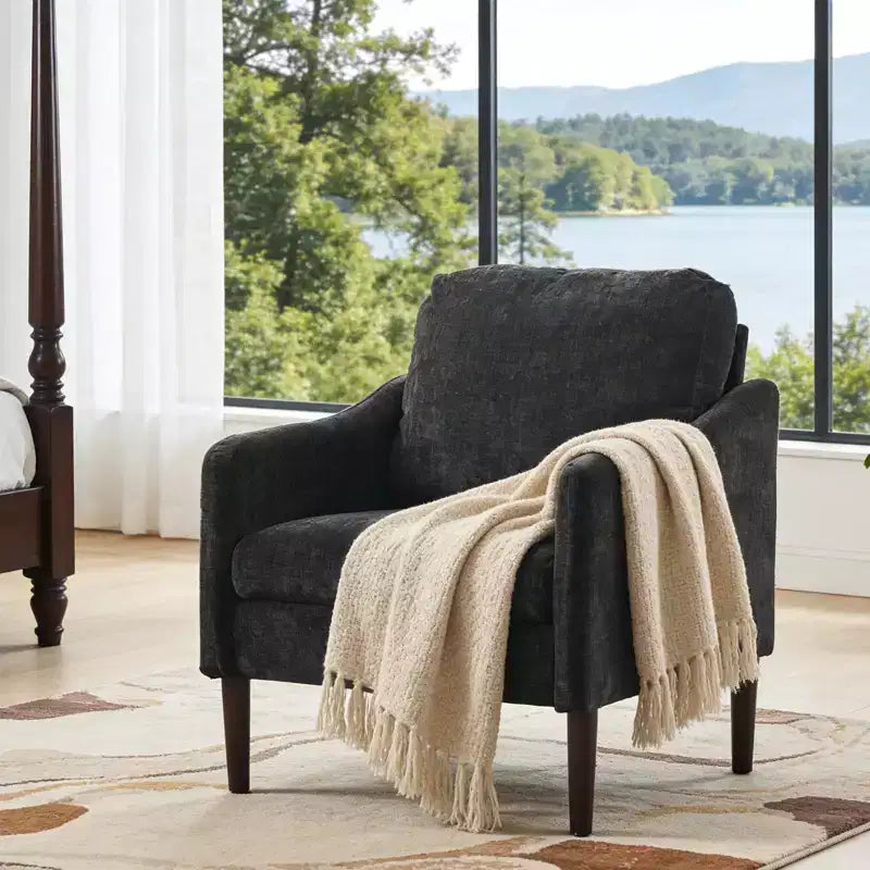 Fauteuil d'appoint en chenille de style Mid-Century Modern avec accoudoirs incurvés, fauteuil simple rembourré pour salon, chambre ou bureau