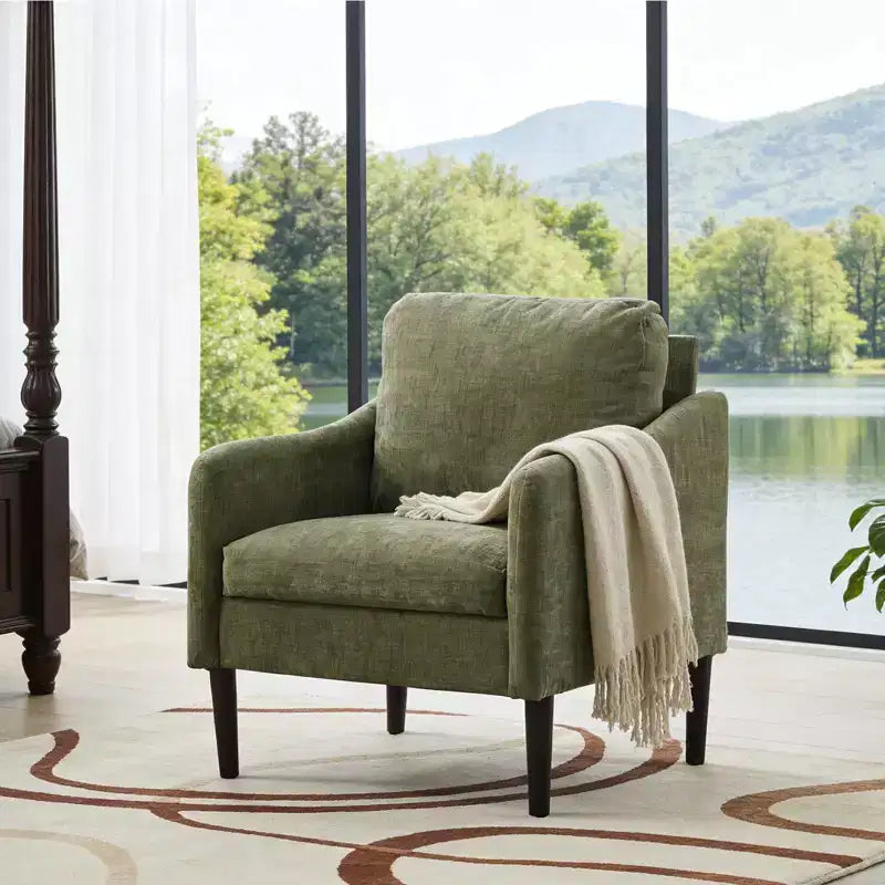 Fauteuil d'appoint en chenille de style Mid-Century Modern avec accoudoirs incurvés, fauteuil simple rembourré pour salon, chambre ou bureau