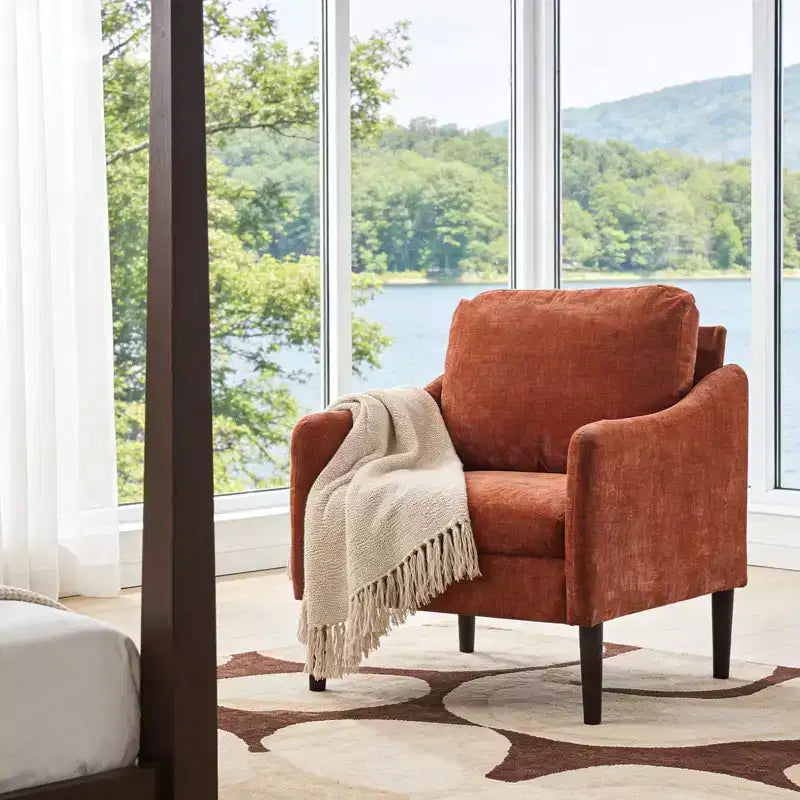 Fauteuil d'appoint en chenille de style Mid-Century Modern avec accoudoirs incurvés, fauteuil simple rembourré pour salon, chambre ou bureau