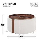 GDFStudio Bennett Ottoman de rangement rond moderne et contemporain en bois rembourré avec roulettes et couvercles-plateaux réversibles