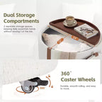 GDFStudio Bennett Ottoman de rangement rond moderne et contemporain en bois rembourré avec roulettes et couvercles-plateaux réversibles