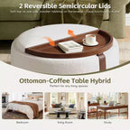 GDFStudio Bennett Ottoman de rangement rond moderne et contemporain en bois rembourré avec roulettes et couvercles-plateaux réversibles