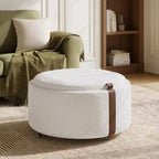 GDFStudio Bennett Ottoman de rangement rond moderne et contemporain en bois rembourré avec roulettes et couvercles-plateaux réversibles