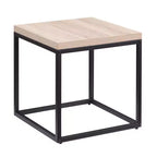 Conçue à la fois pour le style et la fonction, cette petite table d'appoint carrée en bois et métal avec rangement, pour le salon.