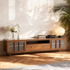 Meuble TV Luck Live Farmhouse 78,74 avec grands tiroirs et étagères amovibles – Poignées en métal et pieds en bois massif, meuble de rangement multimédia pour salon
