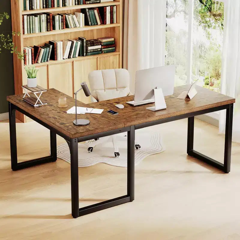 Dyonery Bureau d'angle en L de 167 cm, plateau extra-épais de 3 cm, cadre métallique robuste, poste de travail pour bureau à domicile, jeux ou écriture, Marron rustique
