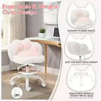 Chaise de coiffeuse avec dossier en forme de chat, chaise pivotante réglable en hauteur, jolie chaise de bureau à roulettes en tissu nounours pour chambre à coucher ou bureau