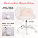 Chaise de coiffeuse avec dossier en forme de chat, chaise pivotante réglable en hauteur, jolie chaise de bureau à roulettes en tissu nounours pour chambre à coucher ou bureau