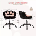 Chaise de coiffeuse avec dossier en forme de chat, chaise pivotante réglable en hauteur, jolie chaise de bureau à roulettes en tissu nounours pour chambre à coucher ou bureau