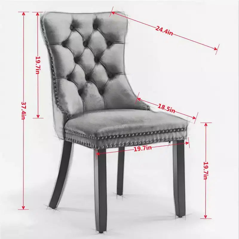 FurnitureR Lot de 2 chaises de salle à manger rembourrées avec dossier capitonné, garniture cloutée et pieds en bois, chaises d'appoint crème française pour salle à manger et salon