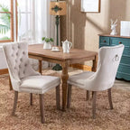 FurnitureR Lot de 2 chaises de salle à manger rembourrées avec dossier capitonné, garniture cloutée et pieds en bois, chaises d'appoint crème française pour salle à manger et salon