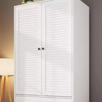 Armoire/penderie haute blanche de 176,5 cm avec tiroirs et portes à persiennes, grand placard de rangement en bois pour vêtements avec tringle pour chambre à coucher