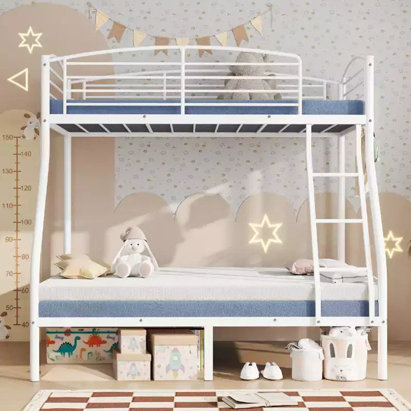 Lit superposé double sur grand lit, lits superposés en métal avec échelle et garde-corps, robustes, bords arrondis lisses, design peu encombrant, idéal pour les dortoirs et les petites pièces