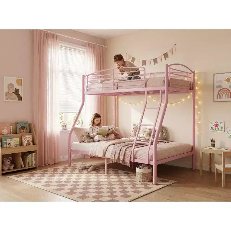 Lit superposé double sur grand lit, lits superposés en métal avec échelle et garde-corps, robustes, bords arrondis lisses, design peu encombrant, idéal pour les dortoirs et les petites pièces
