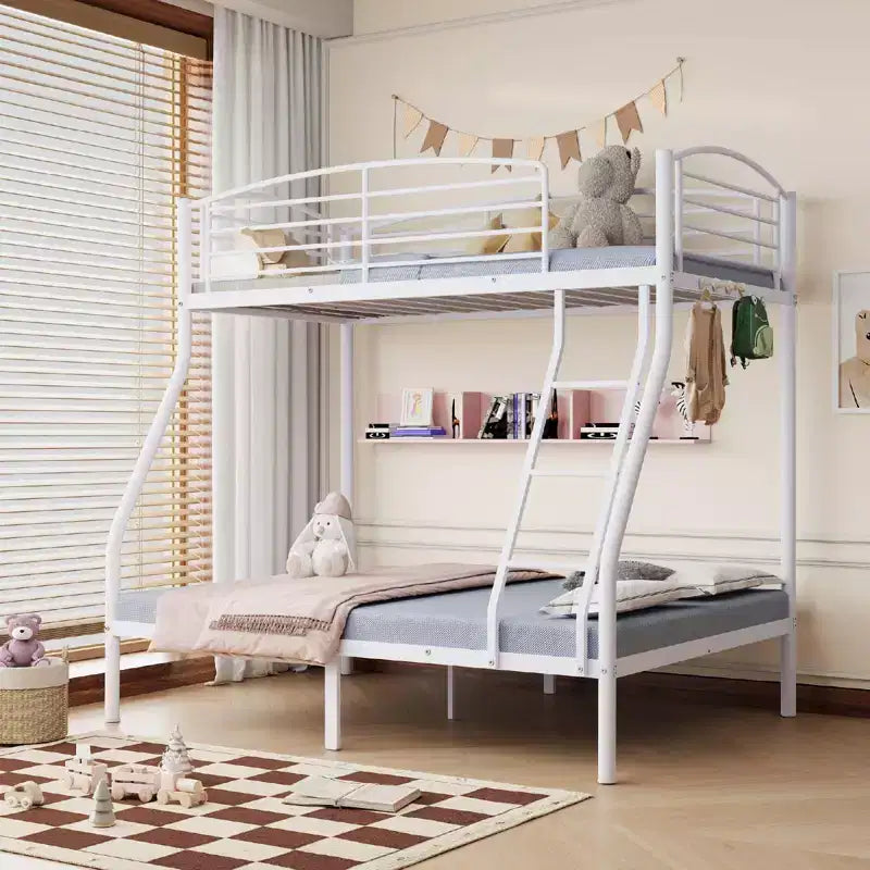 Lit superposé double sur grand lit, lits superposés en métal avec échelle et garde-corps, robustes, bords arrondis lisses, design peu encombrant, idéal pour les dortoirs et les petites pièces