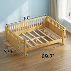 JVNOXK Lit plate-forme en bois pleine grandeur pour enfants, lit simple bas en bois avec barrières de sécurité pour filles et garçons, naturel