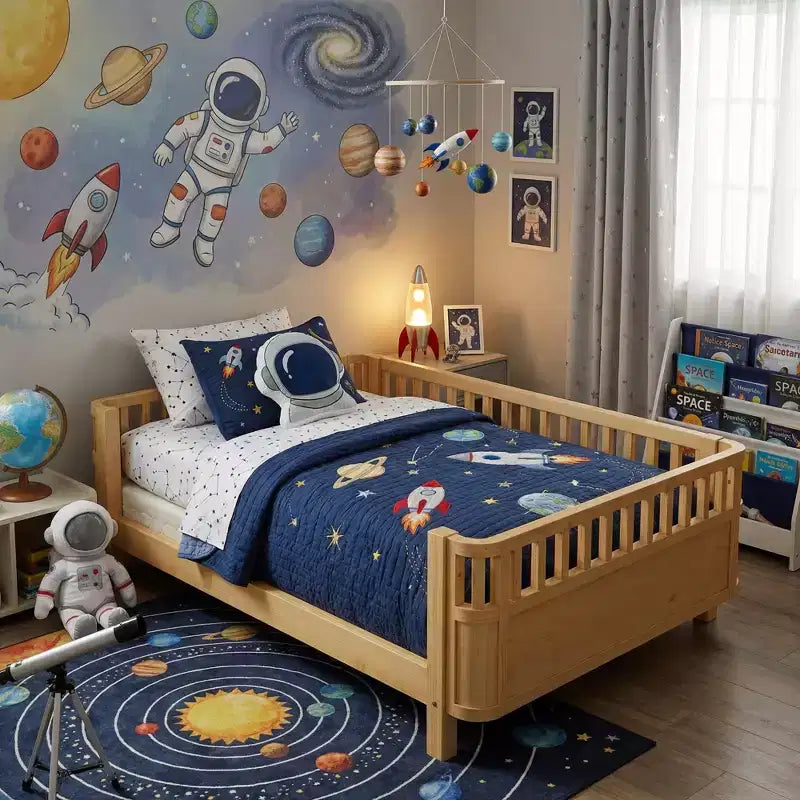 JVNOXK Lit plate-forme en bois pleine grandeur pour enfants, lit simple bas en bois avec barrières de sécurité pour filles et garçons, naturel