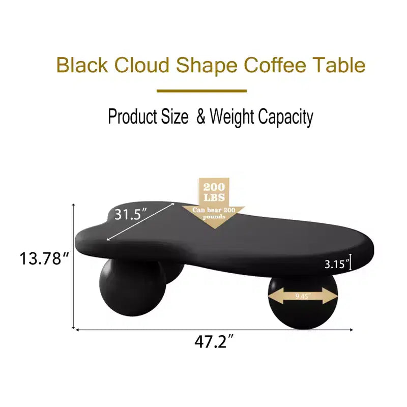 Table basse nuage 47" avec pieds boules, table basse centrale irrégulière moderne pour salon, noire